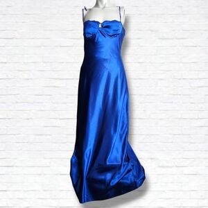 Thirty/Thirty LA Blue Satin Maxi Length Spaghetti Strap Slip Dress Size L